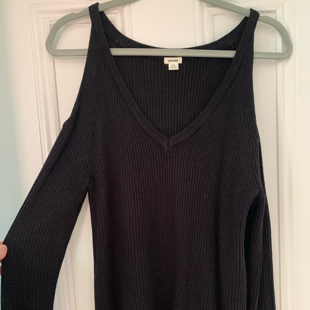 Black Off Shoulder Garage Sweater